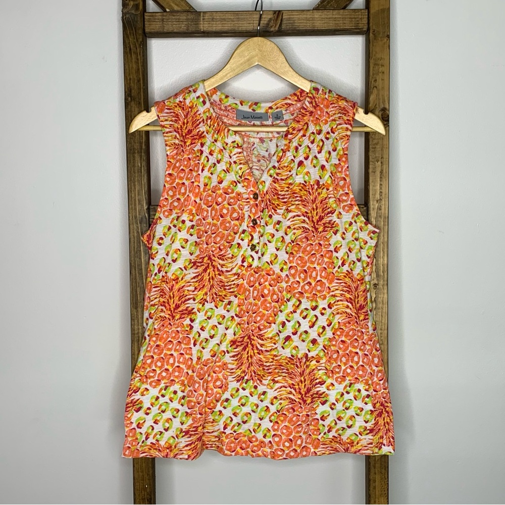 Jason Maxwell Pineapple Patterned Vibrant Orange Sleeveless Top